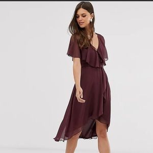 ASOS | mauve/wine cape back dipped hem midi dress
